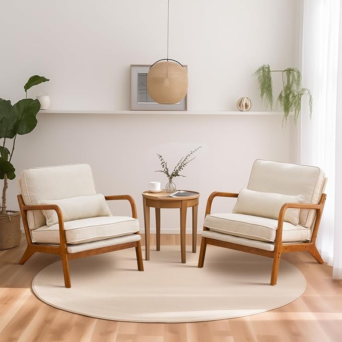 VINGLI Cozy Living Room Chairs, Mid Century Modern Armchair Upholstered Reading by VINGLI