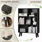 LEYAOYAO 7 Cube Black Bookshelf, 3 Tier Modern Bookcase - Image 6
