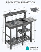 SERWALL Outdoor Potting Bench 2-Piece Set, Rot-Resistant HDPE Potting Table - Image 3
