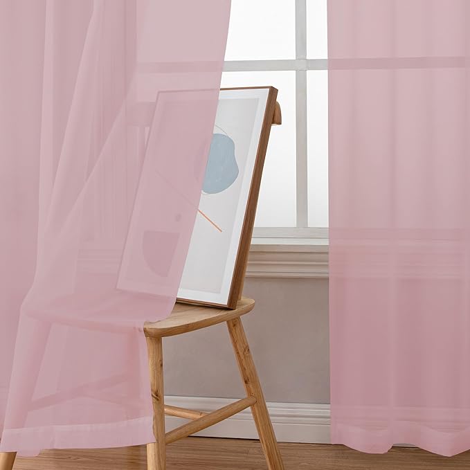 Chyhomenyc Sheer Curtains 63 Inch Length 2 Panels, Blush Pink | Light Filtering - Image 9