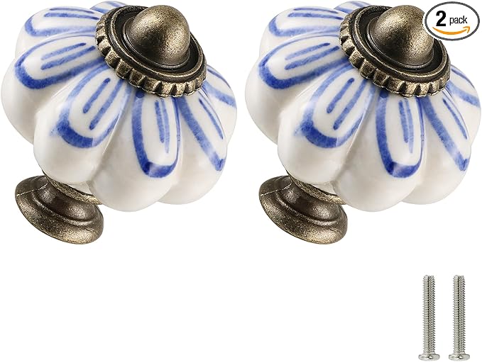Ivory Pumpkin Knobs 2 Pack Ceramic Cabinet Knobs Vintage Drawer Pulls by Zernmiarder