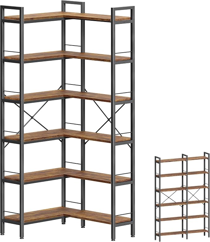 Huuger 6 Tier Bookshelf, L Shaped Corner Bookshelf by Huuger