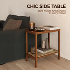 Rattan Side Table Mid Century Modern End Table Living Room 2-Tier End Table - Image 5