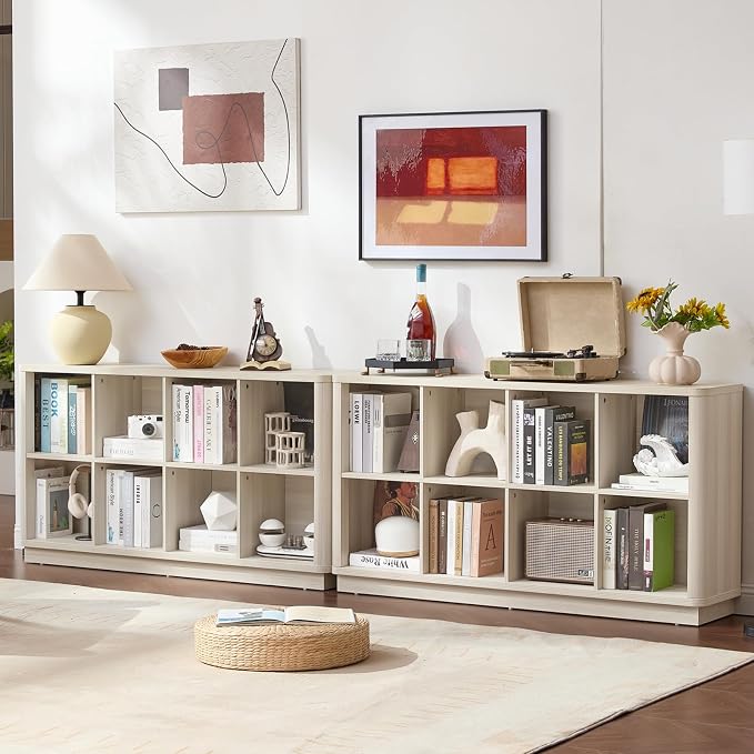 Joaxswe 8 Cube Storage Bookcase, Wood Low 2-Tier Cubby Console Bookshelf - Image 4