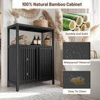 Bamboo Storage Cabinet Bathroom Floor Cabinet Side Storage Organizer Cabinet - Image 4