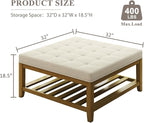 Befurtori Large Square Ottoman Coffee Table, Linen Solid Upholstered Footrest - Image 2