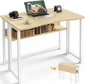 Huuger Folding Desk with Storage Shelf, 31.5 Inch Foldable Computer Table by Huuger
