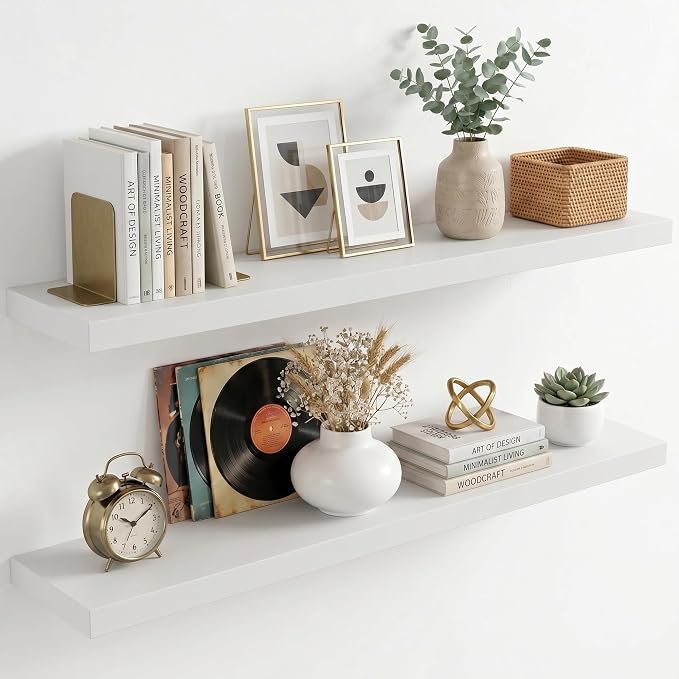 fuqing 40 Inch Floating Shelves | 6.7 Inch Deep White Shelves by Fuqing