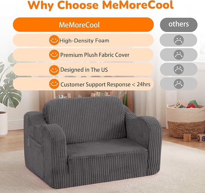 MeMoreCool Toddler Chair Comfy for 1-3 Years Old, Corduroy Kids Couch Bed Fold - Image 6