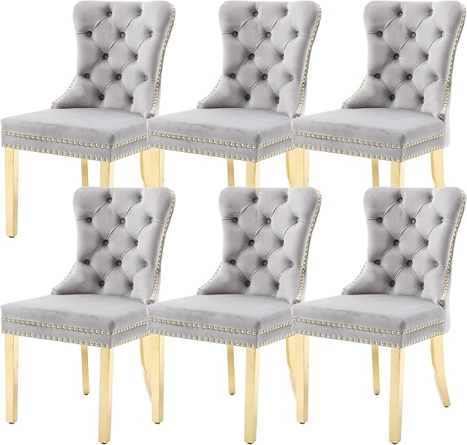 KCC Velvet Dining Chairs Set of 6, Upholstered High-end Tufted Dining Chair by KCC