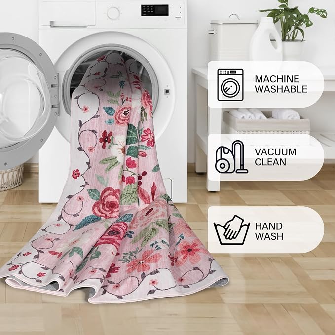 DUKINO 2x5 Runner Rug, Floral Washable Rug - Image 8