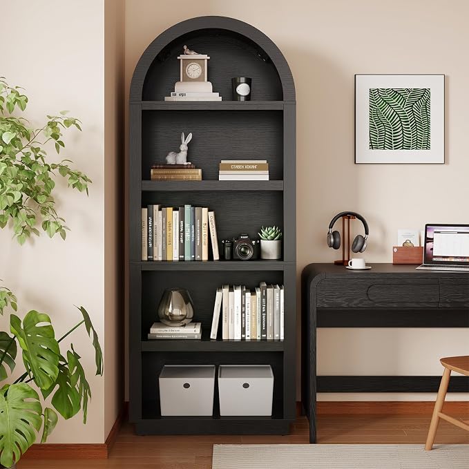 Bestier 76" Tall Arched Bookshelf, 5 Tier Arched Bookcase - Image 2