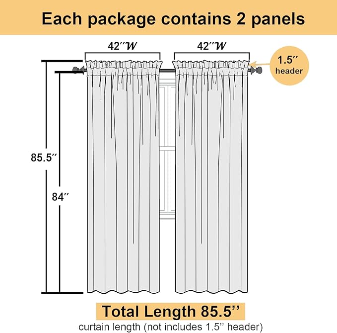 Lime Sheer Curtains 84 Inches Long 2 Panels, Solid Voile Light Filtering Long - Image 3