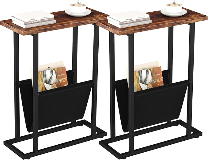 Yusong Narrow Side Table for Small Spaces, Small End Table Set of 2 by Yusong