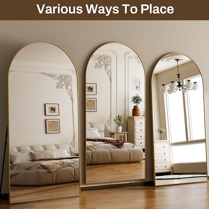 HARRITPURE 71"x30" Arched Full Length Mirror Free Standing Leaning Hanging - Image 9
