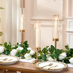Gold Hurricane Candle Holders Set of 3, Tall Metal & Windproof Glass Taper - Image 6