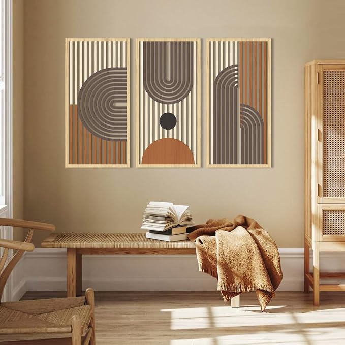 IARTTOP Mid century Modern Decor 16x32 Inch Large Boho Wood Wall Art Abstract - Image 4