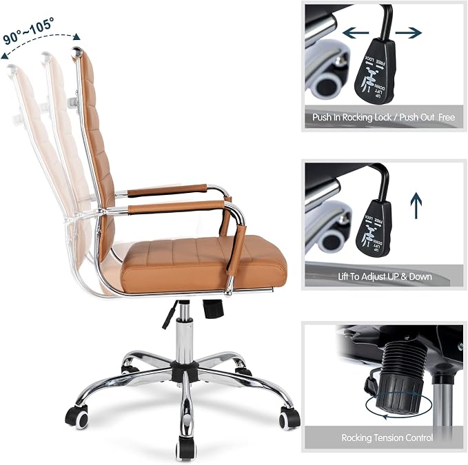 Home Office Chair Ribbed, Modern Leather Conference Room Chairs, High Back - Image 5