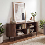 Tangkula Fluted TV Stand for TVs up to 60”, Mid Century Curved Entertainment - Image 3