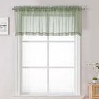Sage Green Sheer Curtains 18 Inch Length 2 Pcs, Cafe Kitchen Curtains by Lecloud