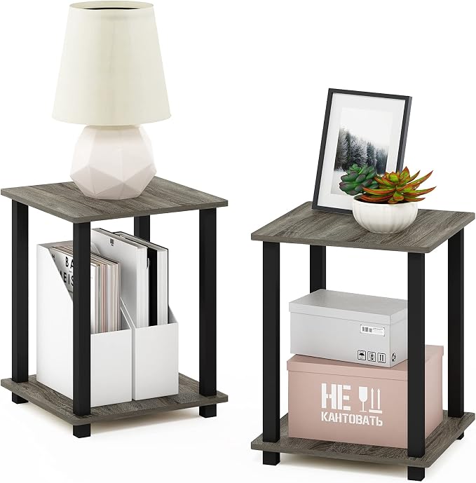 Furinno SIMPLISTIC Side Table Set of 2, 2-Tier Square Modern End Table by Furinno-FitsYourSpaceFitsYourBudget