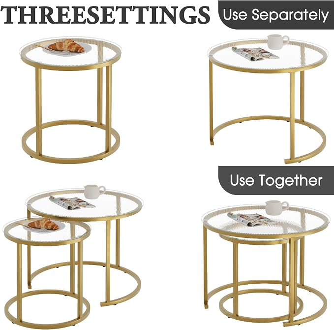 aboxoo Nesting Coffee Table Set of 2, Small Round Glass Nesting Tables - Image 7