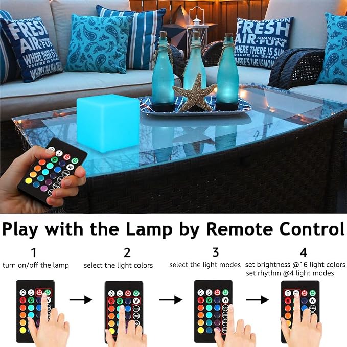 6-in LED Cube Night Light, Rechargeable LED Light Cube w/Remote, Dimmable 16 - Image 3