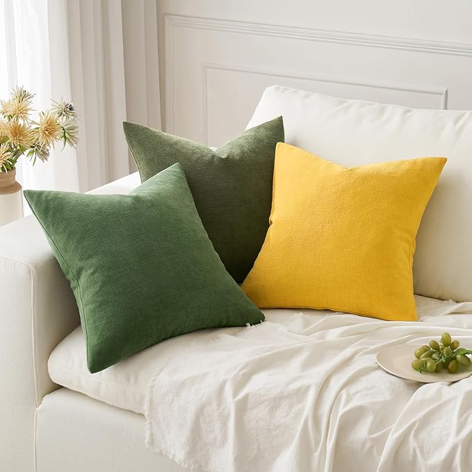MIULEE Yellow Chenille Couch Throw Pillow Covers, 18x18 | Set of 2, Soft - Image 2