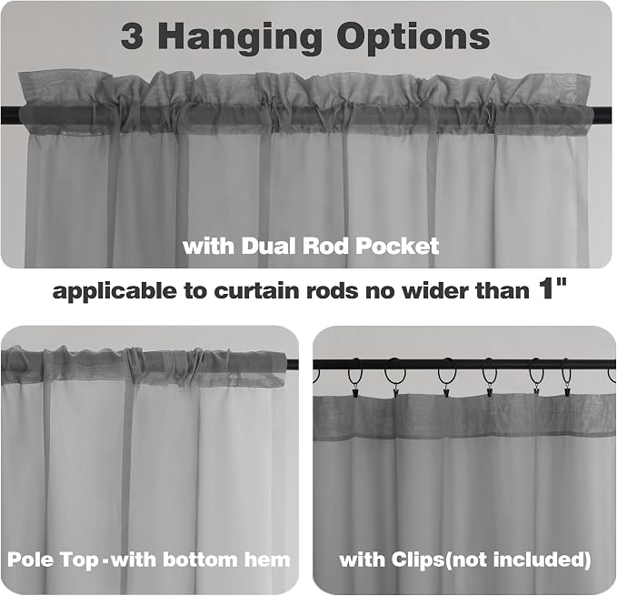 Chyhomenyc Charcoal Grey Sheer Curtains 96 Inches Long 2 Panels, Light - Image 5