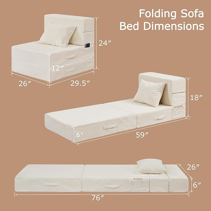 Folding Sofa Bed, 4 in 1 Convertible Sleeper Chair - Image 2