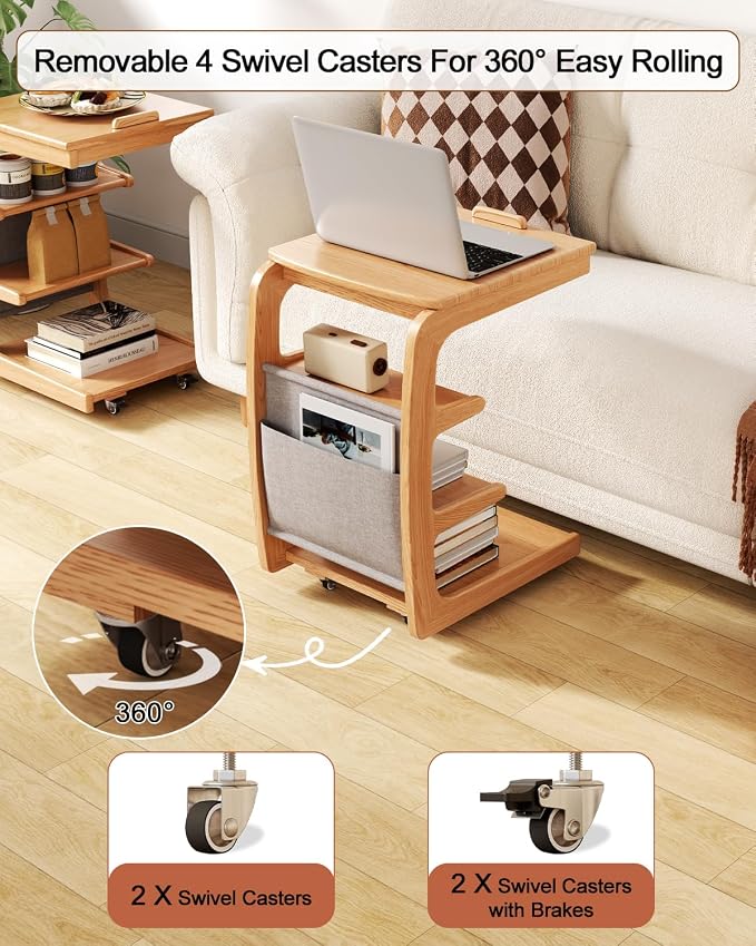 AQIMUELE Wooden C-Shaped End Table, Couch Desk - Image 3