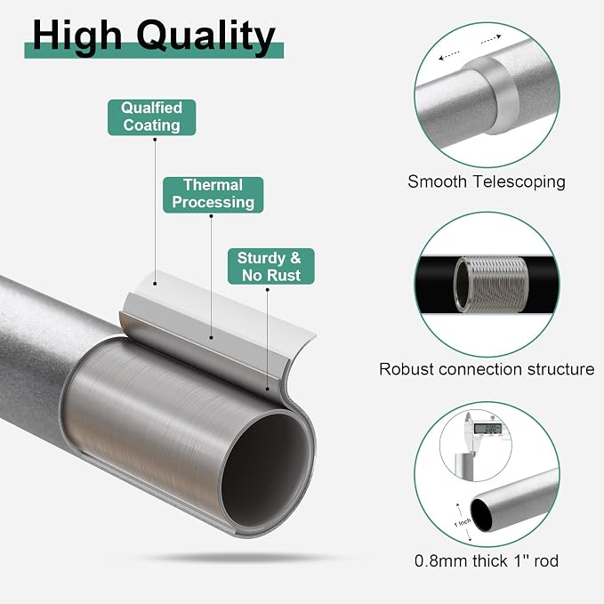 QDWIS 2 Pack Silver Curtain Rods - Image 5