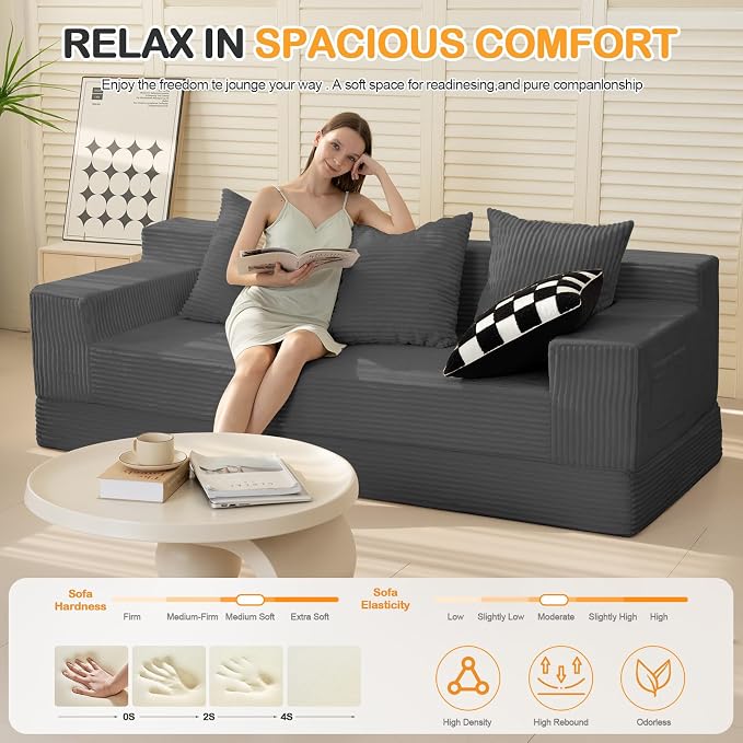 Erament 3 Seater Boneless Couch Sofa Bed, Compression Convertible Futon Floor - Image 5