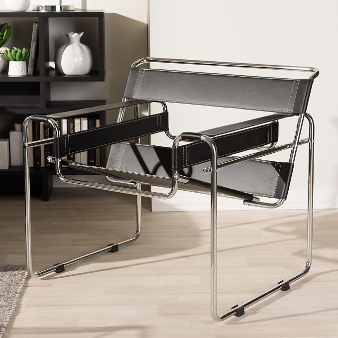 Baxton Studio Wassily Style Mid Centry Modern Accent Chair, Steel Frame and - Image 2