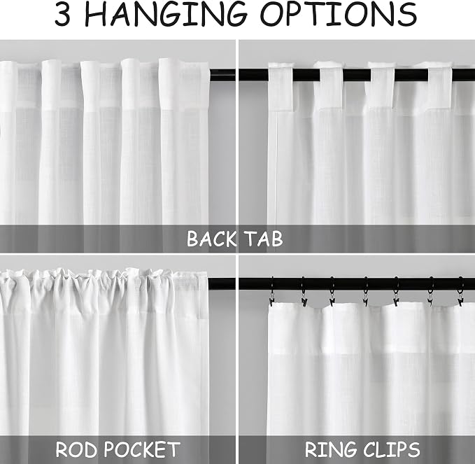 White Kitchen Cafe Curtains 45 Inch Length 2 Panel Set Back Tab Pocket Semi - Image 2