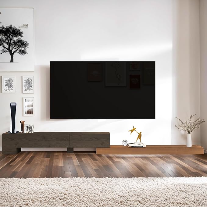 Retractable TV Stand, Solid Wood Minimalist TV Shelf, Mid-Century TV Console by TuckTect