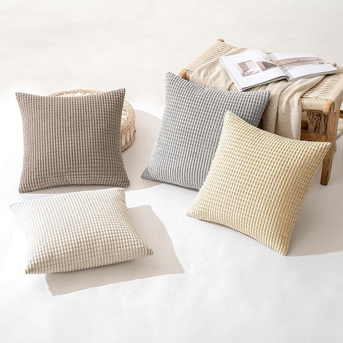 MIULEE Neutral Harmony Decorative Pillow Covers 18x18 Inch Set of 4 Rustic - Image 4
