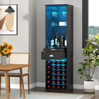 Loomie Wine Bar Cabinet with LED Lights, Freestanding Liquor Cabinet with Tray - Image 3