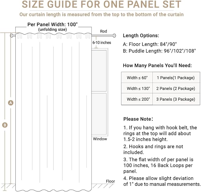 Linen Textured Total Blackout Sliding Door Curtains 90 Inches Long, Oatmeal | - Image 8