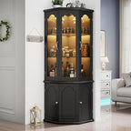 Gyfimoie Corner Bar Cabinet w/LED Lights, Tall Modern Wine Cabinet - Image 4