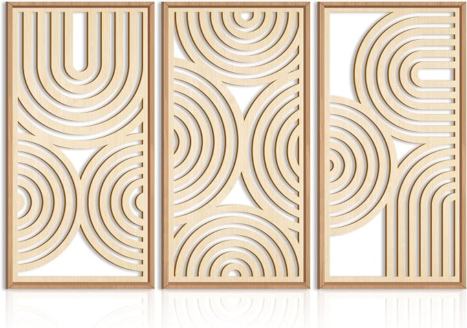 IARTTOP Large Boho Wood Wall Art Set of 3 Framed Wooden Mid-century Modern Wall by IARTTOP