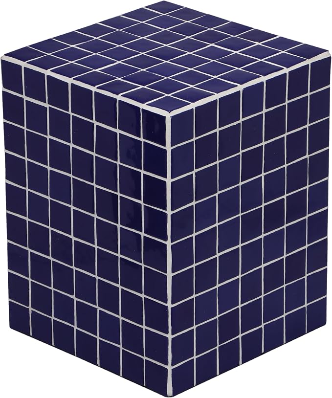 JONATHAN Y Callista Navy Modern Ceramic Tiled Cube Side Table, 18-Inch Glossy by JONATHANY