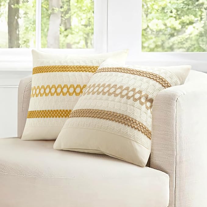 MIULEE Set of 2 Neutral Boho Decorative Pillow Covers 18x18 Inch | Farmhouse - Image 7