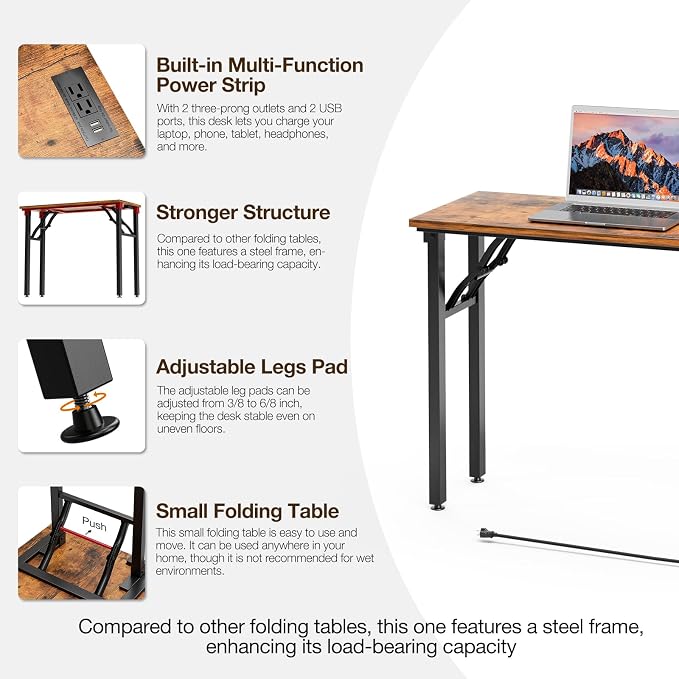 TEMI Small Computer Desk Folding Table - Image 8