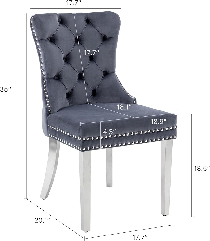 KCC Velvet Dining Chairs Set of 4, Upholstered High-end Tufted Dining Room Chair - Image 3