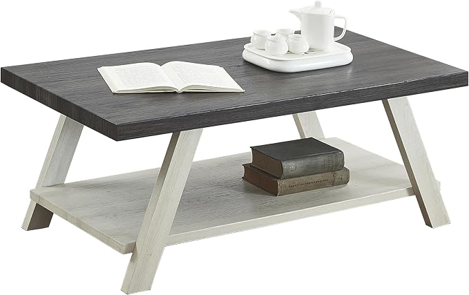 Contemporary Two-Tone Wood Coffee Table 48 in, Weathered Charcoal and Beige - Image 4