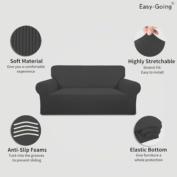 Easy-Going Stretch Loveseat Couch Covers Washable Dark Gray | 1-Piece Loveseat - Image 3