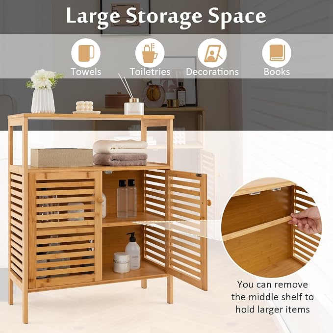 Giantex Storage Cabinet, Bamboo Bathroom Floor Cabinet - Image 7