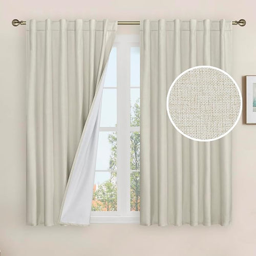 100% Blackout Linen Curtains 45 Inch Length by LAMIT