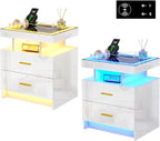 HNEBC Auto LED Nightstand Set of 2, High Gloss Bedside Table has 2 Drawers - Image 9